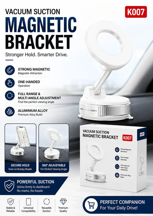 Vacuum Suction Magnetic Car Phone Mount – Dashboard Holder (K007)