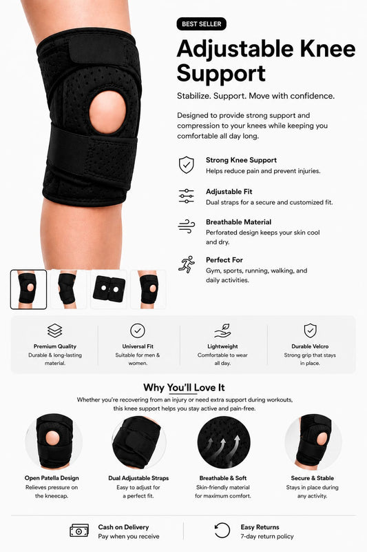 Adjustable Knee Support Brace – Open Patella Compression Sleeve