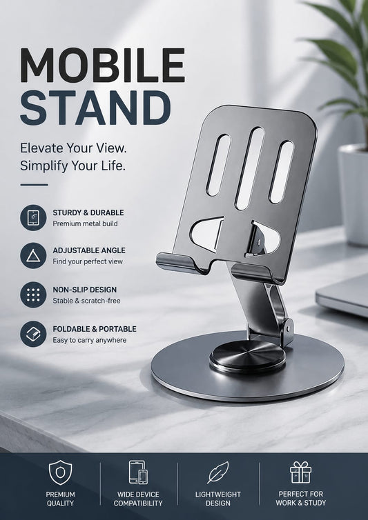 Adjustable Aluminum Mobile Stand for Desk – Foldable Phone Holder