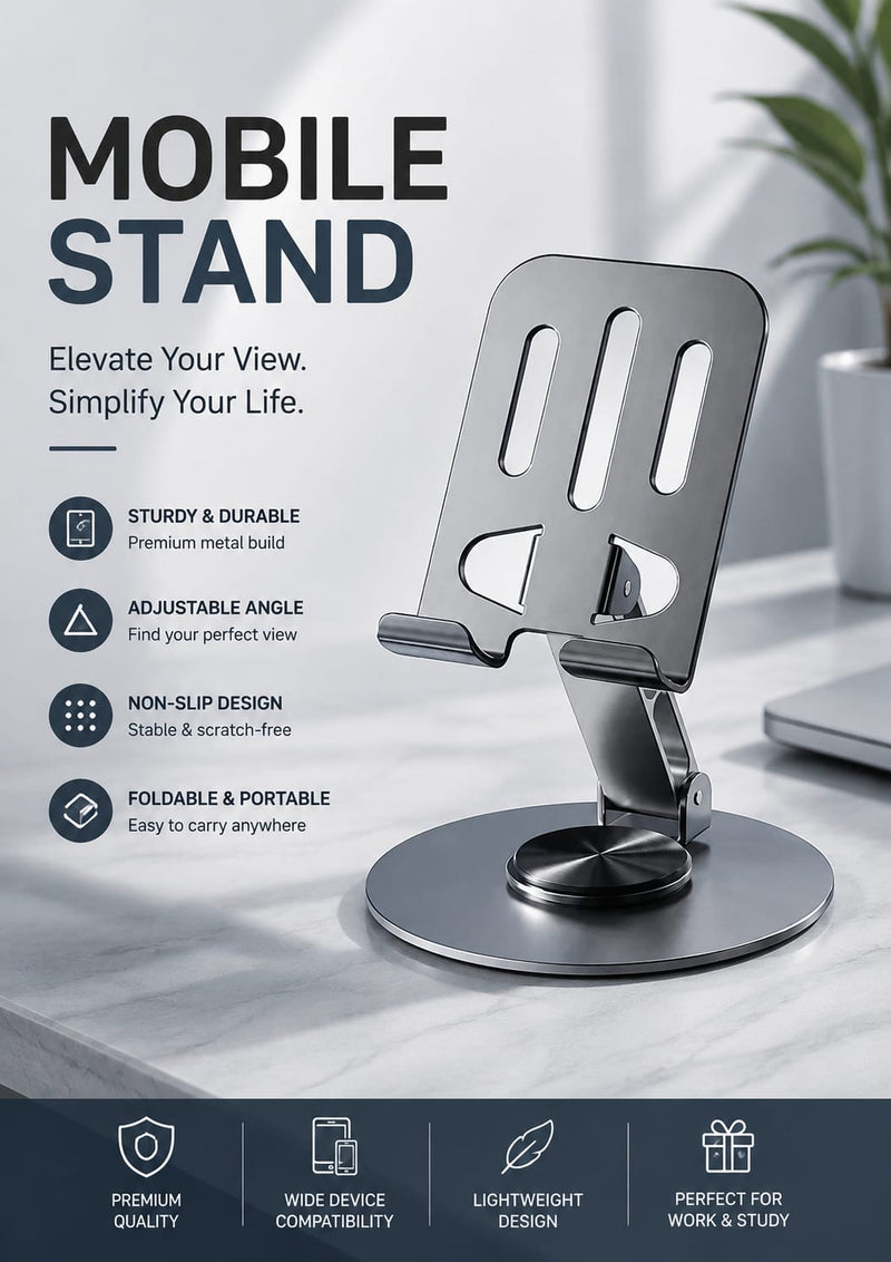 Adjustable Aluminum Mobile Stand for Desk – Foldable Phone Holder